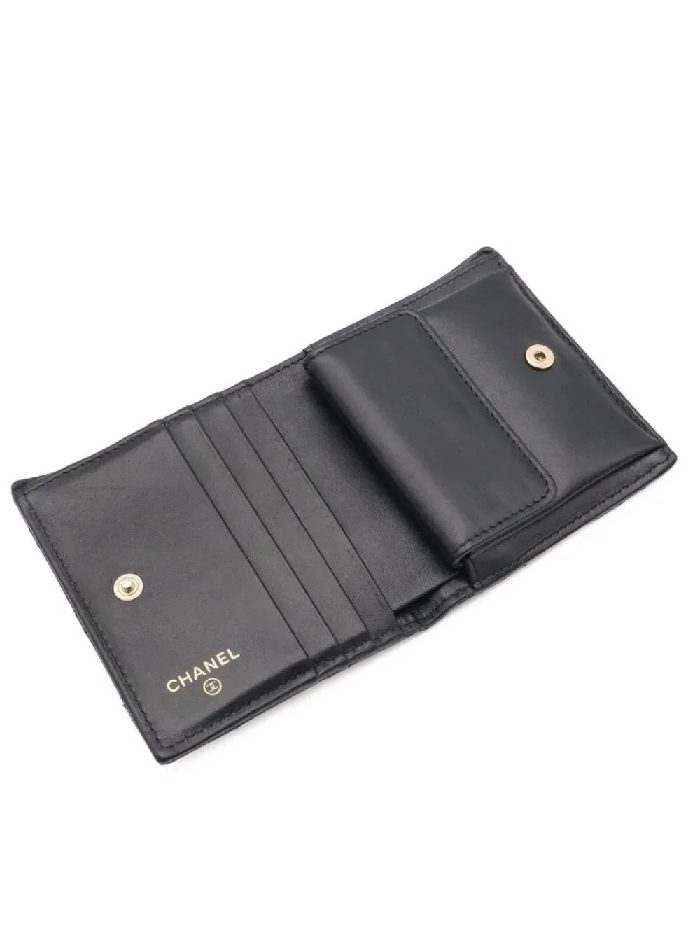 Chanel Metiers D'art Collection Quilted CC Logo Compact Wallet Bifold Caviar